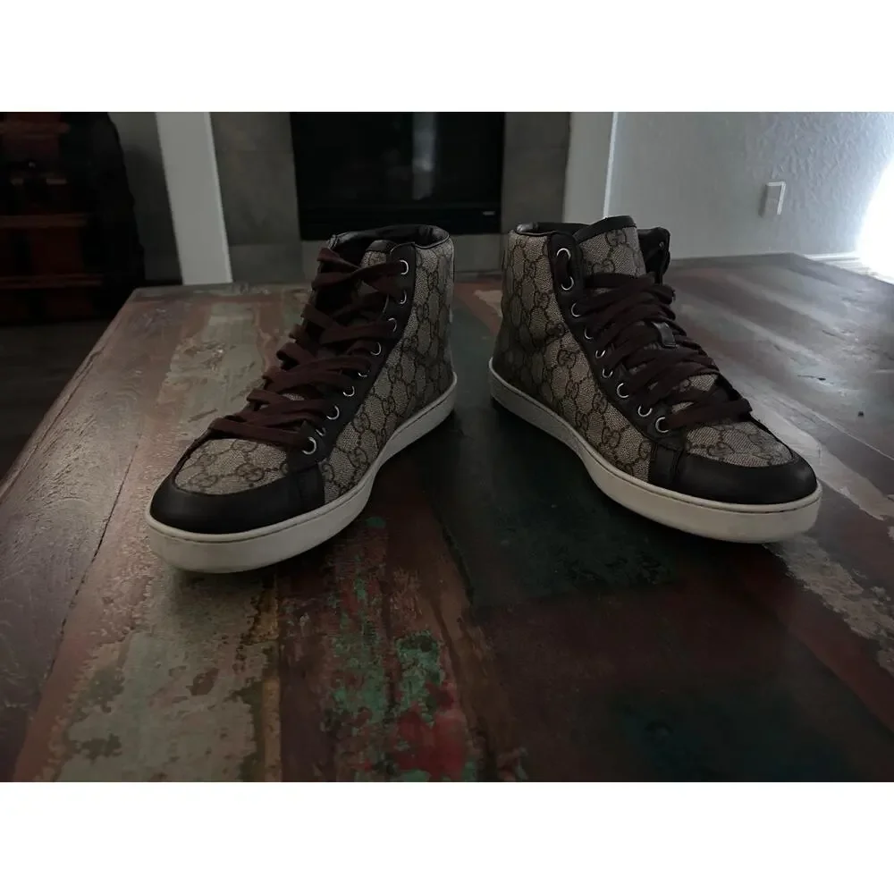AUTHENTIC GUCCI BROOKLYN SNEAKERS BEIGE EBONY 322733 GG SZ 8.5 (fits USA 9.5)